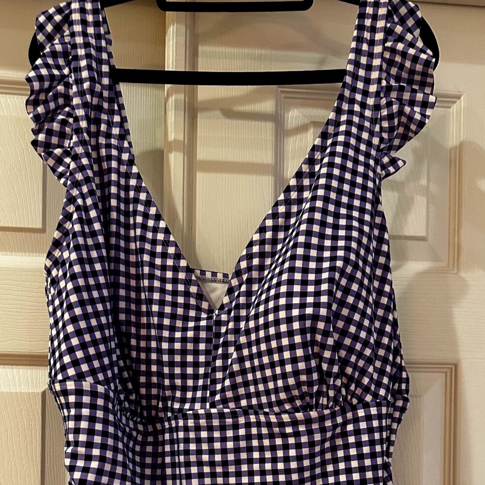 NWT Kona Sol Women's Ruffle Gingham High Coverage Swimsuit